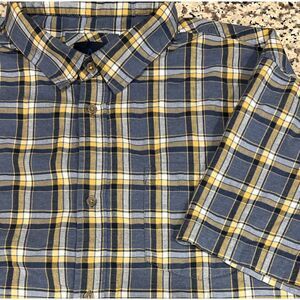 Prana Mens Short Sleeve‎ Button Shirt Blue Yellow Plaid Size 2XL
